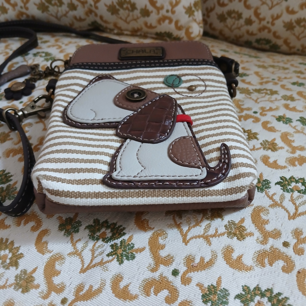 Chala Striped Brown and Cream Dog Crossbody Bag